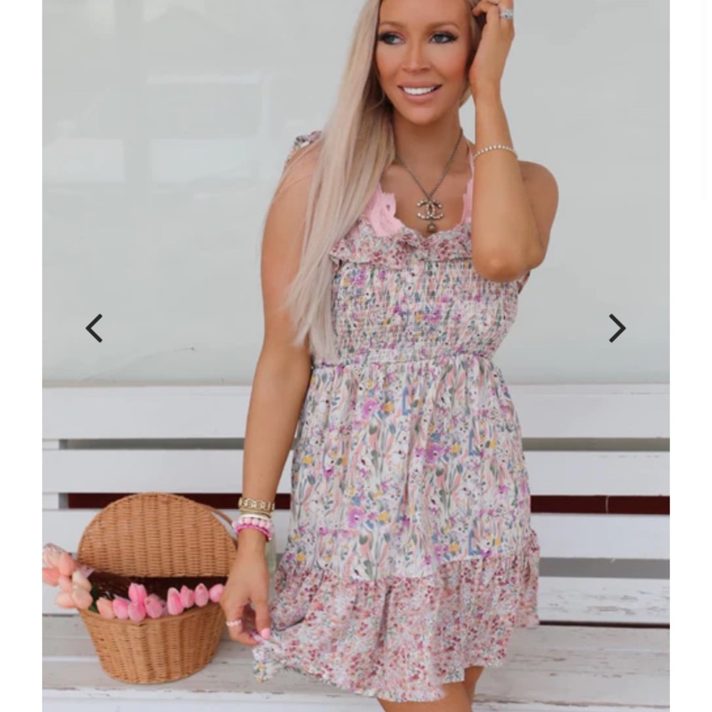 Magnolia Floral Pink and White Dress